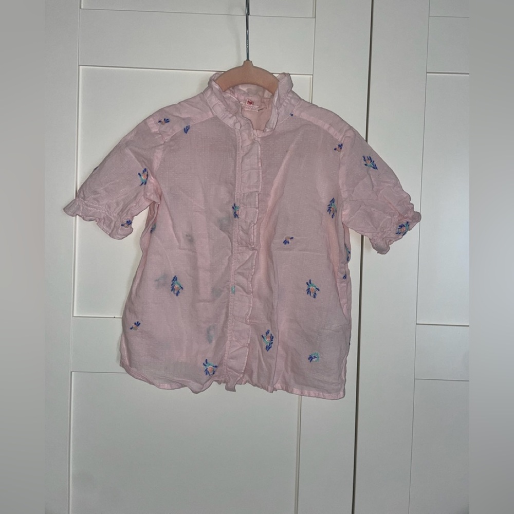 Bonpoint Pink Embroidered Ruffle Blouse